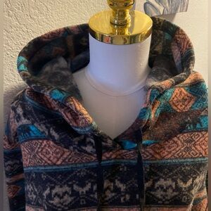 SHEIN Gray and Blue Patterned Hoodie